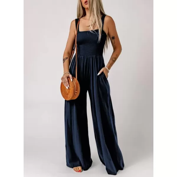 Dokotoo Women's Casual Loose Overalls Jumpsuits One Piece Sleeveless Wide Leg Long Pant Rompers With Pockets