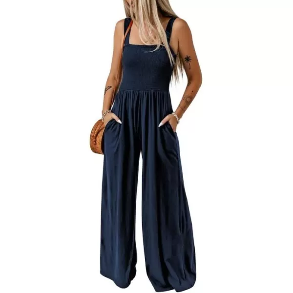 Dokotoo Women's Casual Loose Overalls Jumpsuits One Piece Sleeveless Wide Leg Long Pant Rompers With Pockets