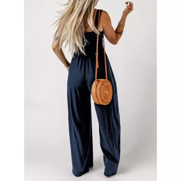 Dokotoo Women's Casual Loose Overalls Jumpsuits One Piece Sleeveless Wide Leg Long Pant Rompers With Pockets