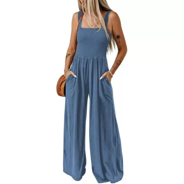Dokotoo Women's Casual Loose Overalls Jumpsuits One Piece Sleeveless Wide Leg Long Pant Rompers With Pockets