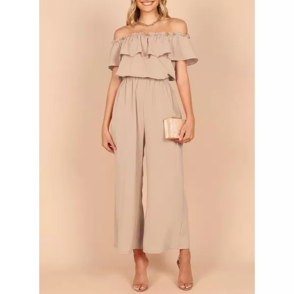 Dokotoo Women's Casual Off The Shoulder Short Ruffle Sleeves Jumpsuits Long Pant Rompers Jumpsuit with Pockets