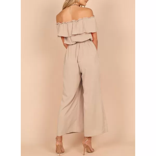 Dokotoo Women's Casual Off The Shoulder Short Ruffle Sleeves Jumpsuits Long Pant Rompers Jumpsuit with Pockets