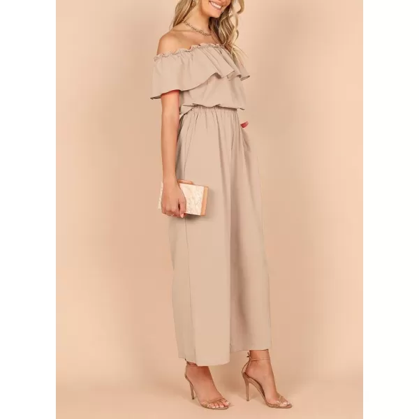 Dokotoo Women's Casual Off The Shoulder Short Ruffle Sleeves Jumpsuits Long Pant Rompers Jumpsuit with Pockets