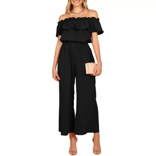 Dokotoo Women's Casual Off The Shoulder Short Ruffle Sleeves Jumpsuits Long Pant Rompers Jumpsuit with Pockets