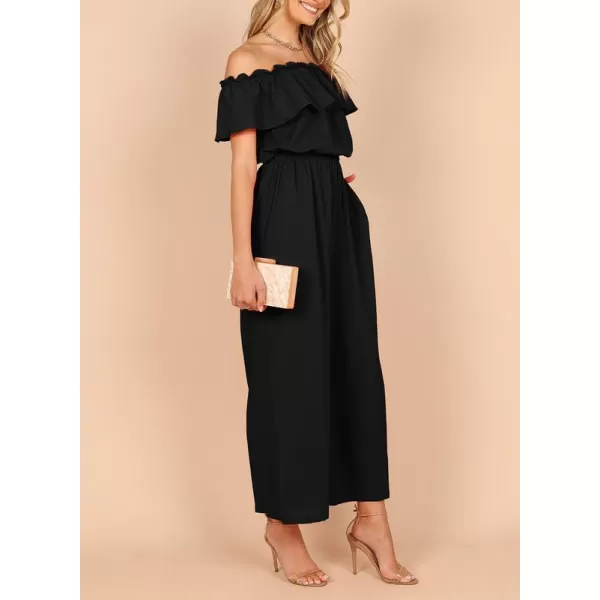 Dokotoo Women's Casual Off The Shoulder Short Ruffle Sleeves Jumpsuits Long Pant Rompers Jumpsuit with Pockets