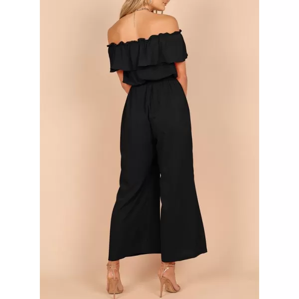 Dokotoo Women's Casual Off The Shoulder Short Ruffle Sleeves Jumpsuits Long Pant Rompers Jumpsuit with Pockets