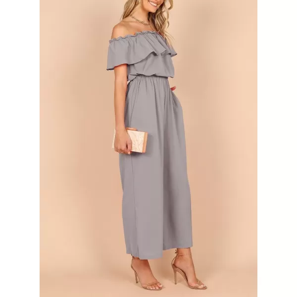 Dokotoo Women's Casual Off The Shoulder Short Ruffle Sleeves Jumpsuits Long Pant Rompers Jumpsuit with Pockets