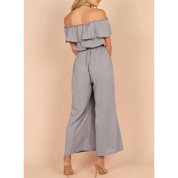 Dokotoo Women's Casual Off The Shoulder Short Ruffle Sleeves Jumpsuits Long Pant Rompers Jumpsuit with Pockets