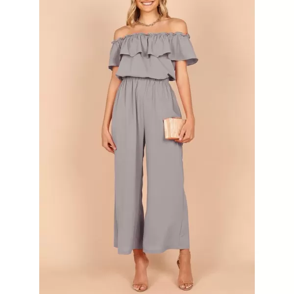 Dokotoo Women's Casual Off The Shoulder Short Ruffle Sleeves Jumpsuits Long Pant Rompers Jumpsuit with Pockets