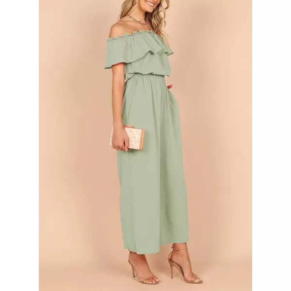 Dokotoo Women's Casual Off The Shoulder Short Ruffle Sleeves Jumpsuits Long Pant Rompers Jumpsuit with Pockets