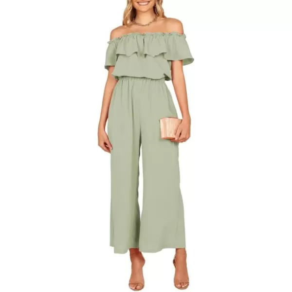 Dokotoo Women's Casual Off The Shoulder Short Ruffle Sleeves Jumpsuits Long Pant Rompers Jumpsuit with Pockets