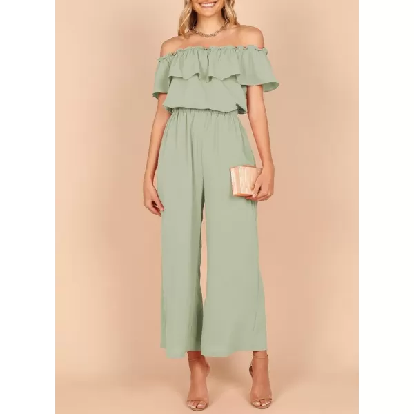 Dokotoo Women's Casual Off The Shoulder Short Ruffle Sleeves Jumpsuits Long Pant Rompers Jumpsuit with Pockets