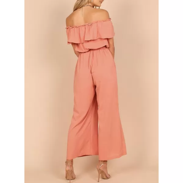 Dokotoo Women's Casual Off The Shoulder Short Ruffle Sleeves Jumpsuits Long Pant Rompers Jumpsuit with Pockets