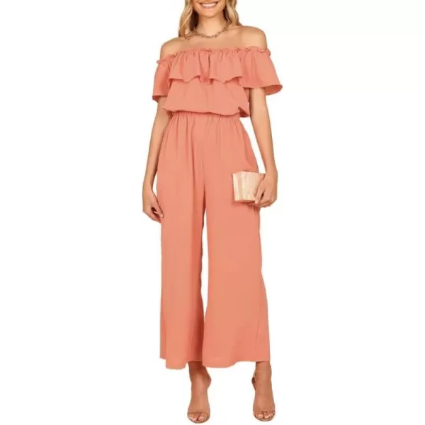 Dokotoo Women's Casual Off The Shoulder Short Ruffle Sleeves Jumpsuits Long Pant Rompers Jumpsuit with Pockets