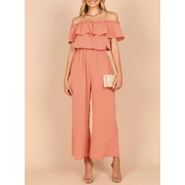 Dokotoo Women's Casual Off The Shoulder Short Ruffle Sleeves Jumpsuits Long Pant Rompers Jumpsuit with Pockets