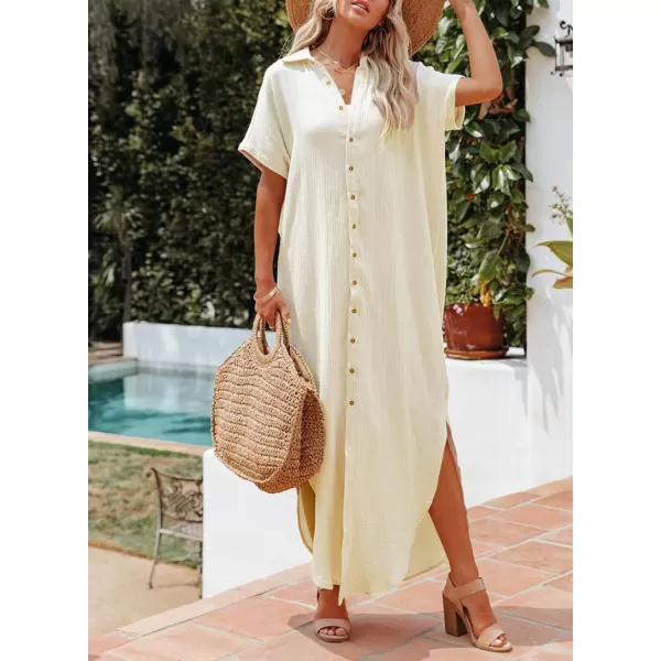 Dokotoo Womens Casual Short Sleeve Side Split Button Down Long Kimonos Cardigans Swimsuit Cover Ups