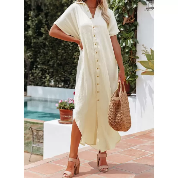 Dokotoo Womens Casual Short Sleeve Side Split Button Down Long Kimonos Cardigans Swimsuit Cover Ups