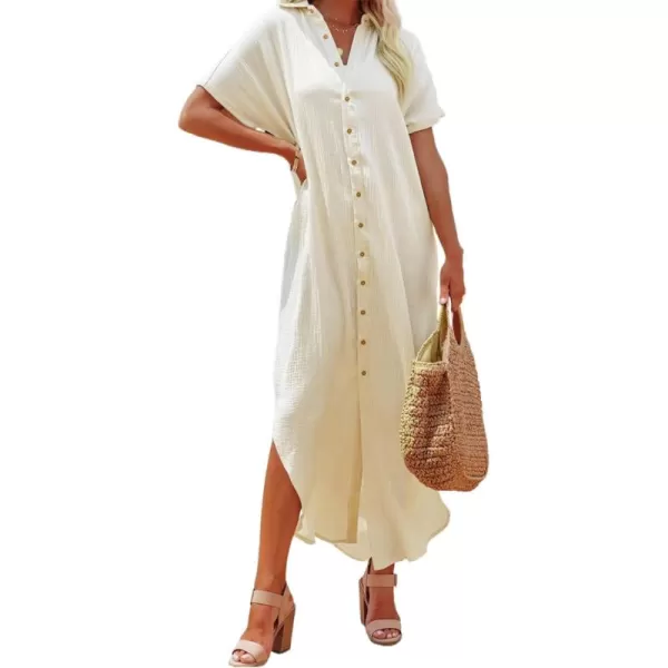 Dokotoo Womens Casual Short Sleeve Side Split Button Down Long Kimonos Cardigans Swimsuit Cover Ups