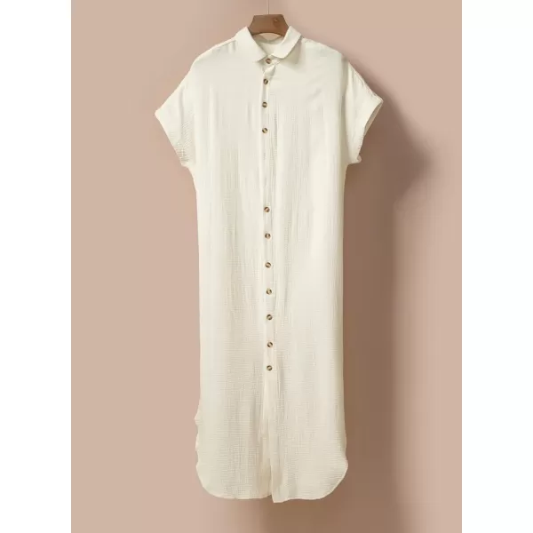 Dokotoo Womens Casual Short Sleeve Side Split Button Down Long Kimonos Cardigans Swimsuit Cover Ups