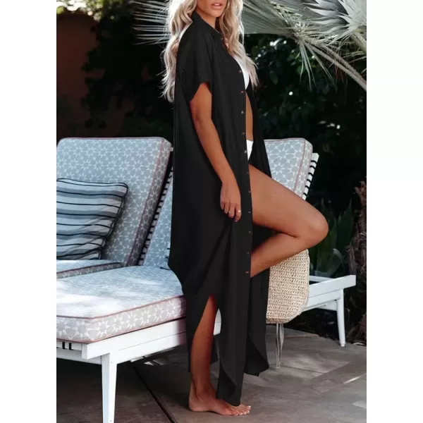 Dokotoo Womens Casual Short Sleeve Side Split Button Down Long Kimonos Cardigans Swimsuit Cover Ups