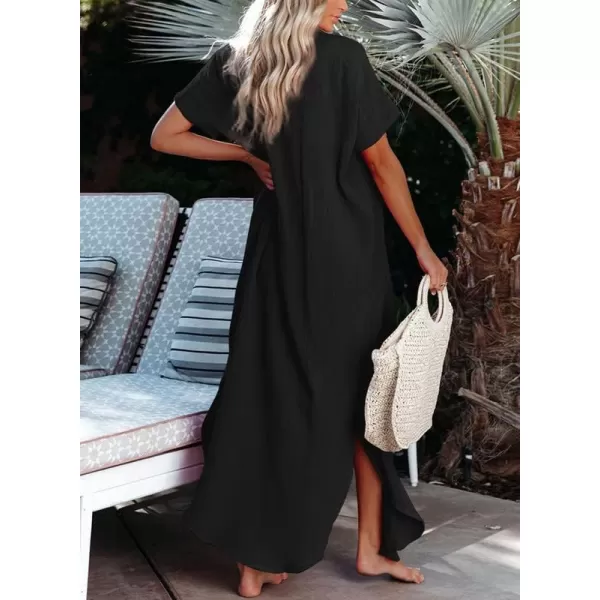 Dokotoo Womens Casual Short Sleeve Side Split Button Down Long Kimonos Cardigans Swimsuit Cover Ups