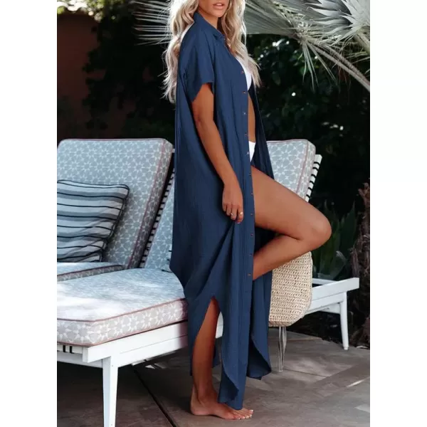Dokotoo Womens Casual Short Sleeve Side Split Button Down Long Kimonos Cardigans Swimsuit Cover Ups