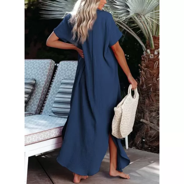 Dokotoo Womens Casual Short Sleeve Side Split Button Down Long Kimonos Cardigans Swimsuit Cover Ups