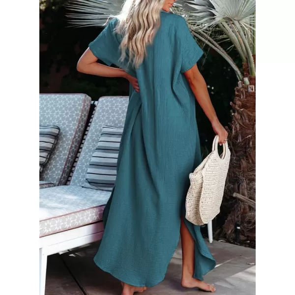 Dokotoo Womens Casual Short Sleeve Side Split Button Down Long Kimonos Cardigans Swimsuit Cover Ups