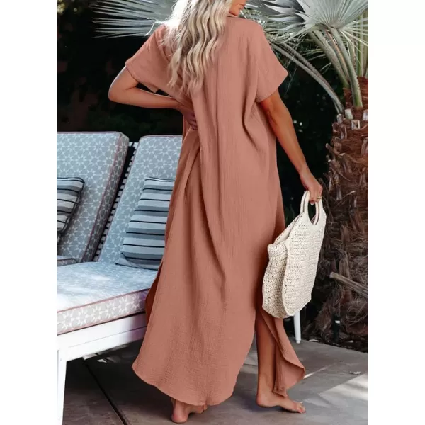 Dokotoo Womens Casual Short Sleeve Side Split Button Down Long Kimonos Cardigans Swimsuit Cover Ups