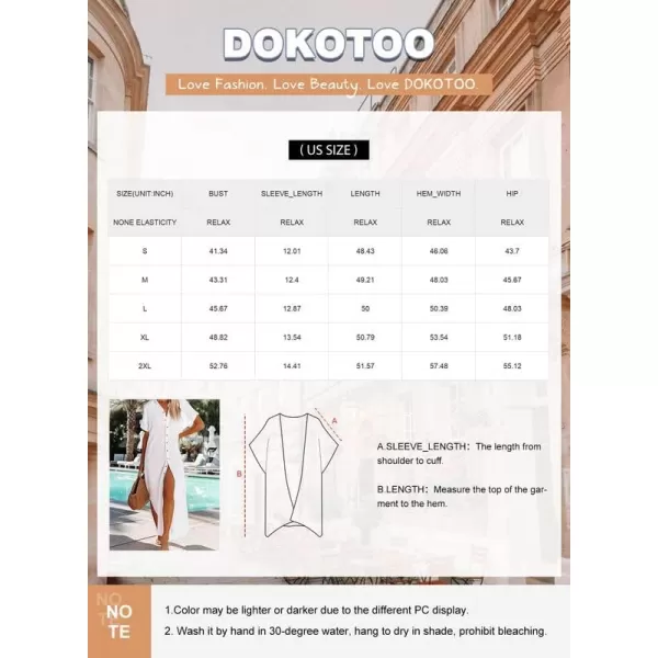 Dokotoo Womens Casual Short Sleeve Side Split Button Down Long Kimonos Cardigans Swimsuit Cover Ups