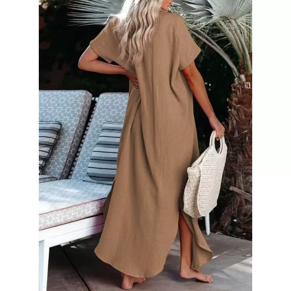 Dokotoo Womens Casual Short Sleeve Side Split Button Down Long Kimonos Cardigans Swimsuit Cover Ups