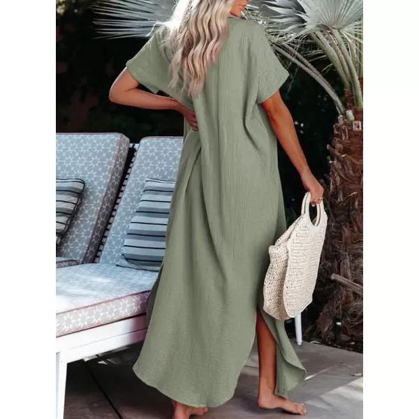 Dokotoo Womens Casual Short Sleeve Side Split Button Down Long Kimonos Cardigans Swimsuit Cover Ups