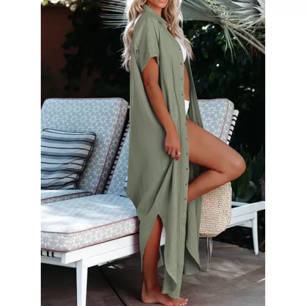 Dokotoo Womens Casual Short Sleeve Side Split Button Down Long Kimonos Cardigans Swimsuit Cover Ups