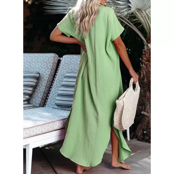 Dokotoo Womens Casual Short Sleeve Side Split Button Down Long Kimonos Cardigans Swimsuit Cover Ups