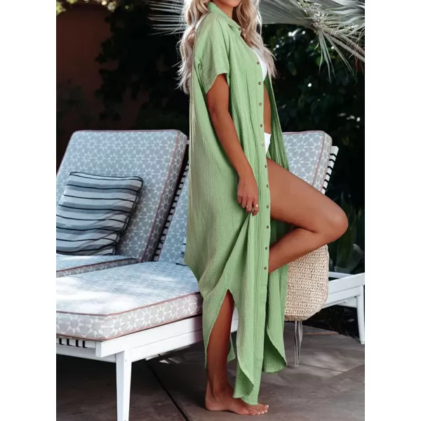 Dokotoo Womens Casual Short Sleeve Side Split Button Down Long Kimonos Cardigans Swimsuit Cover Ups