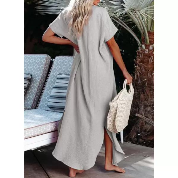 Dokotoo Womens Casual Short Sleeve Side Split Button Down Long Kimonos Cardigans Swimsuit Cover Ups