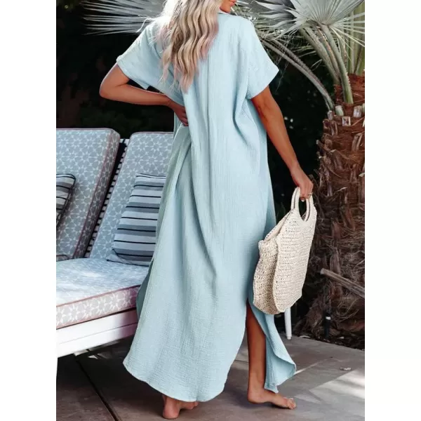 Dokotoo Womens Casual Short Sleeve Side Split Button Down Long Kimonos Cardigans Swimsuit Cover Ups