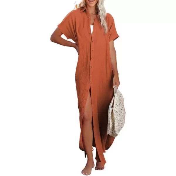 Dokotoo Womens Casual Short Sleeve Side Split Button Down Long Kimonos Cardigans Swimsuit Cover Ups