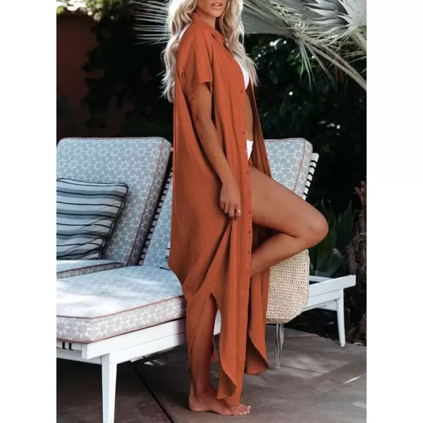 Dokotoo Womens Casual Short Sleeve Side Split Button Down Long Kimonos Cardigans Swimsuit Cover Ups