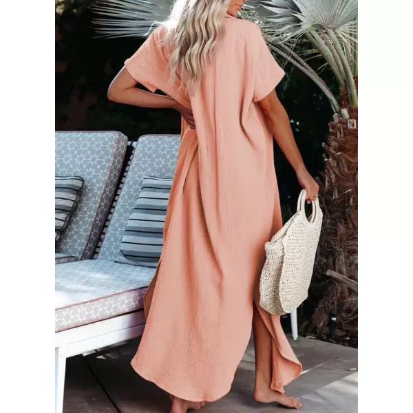 Dokotoo Womens Casual Short Sleeve Side Split Button Down Long Kimonos Cardigans Swimsuit Cover Ups