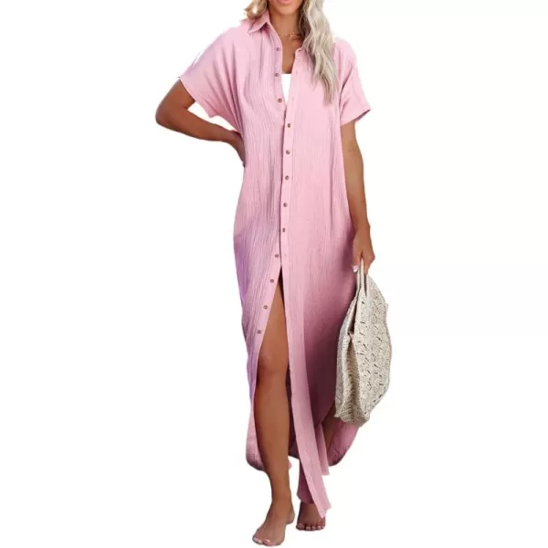 Dokotoo Womens Casual Short Sleeve Side Split Button Down Long Kimonos Cardigans Swimsuit Cover Ups