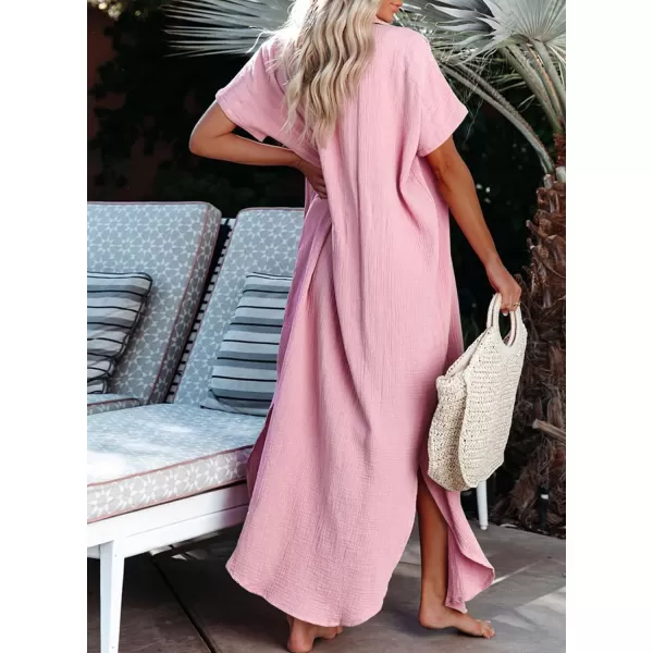 Dokotoo Womens Casual Short Sleeve Side Split Button Down Long Kimonos Cardigans Swimsuit Cover Ups