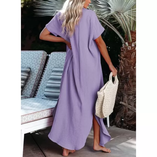Dokotoo Womens Casual Short Sleeve Side Split Button Down Long Kimonos Cardigans Swimsuit Cover Ups