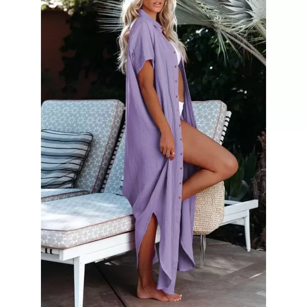Dokotoo Womens Casual Short Sleeve Side Split Button Down Long Kimonos Cardigans Swimsuit Cover Ups