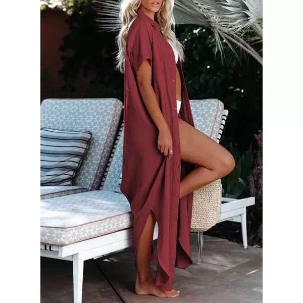 Dokotoo Womens Casual Short Sleeve Side Split Button Down Long Kimonos Cardigans Swimsuit Cover Ups
