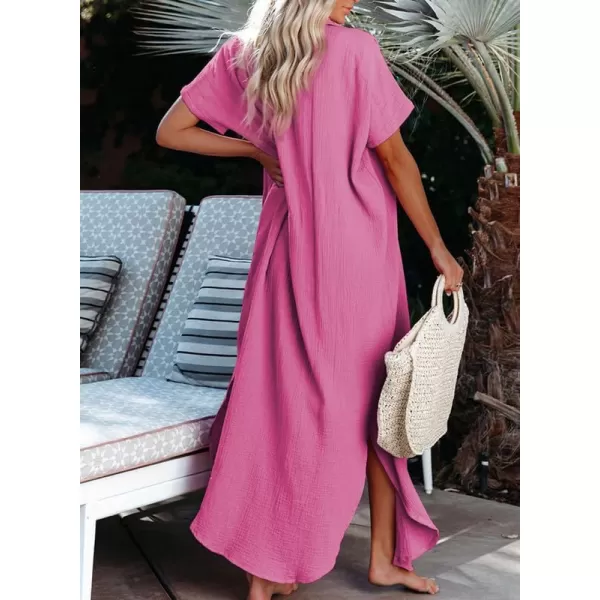 Dokotoo Womens Casual Short Sleeve Side Split Button Down Long Kimonos Cardigans Swimsuit Cover Ups