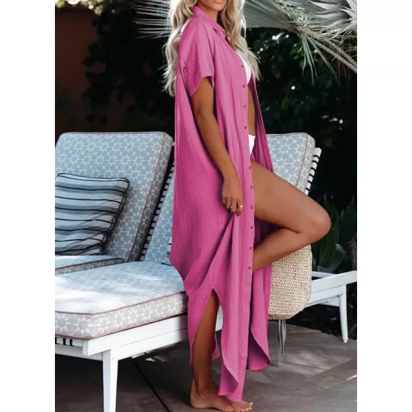 Dokotoo Womens Casual Short Sleeve Side Split Button Down Long Kimonos Cardigans Swimsuit Cover Ups