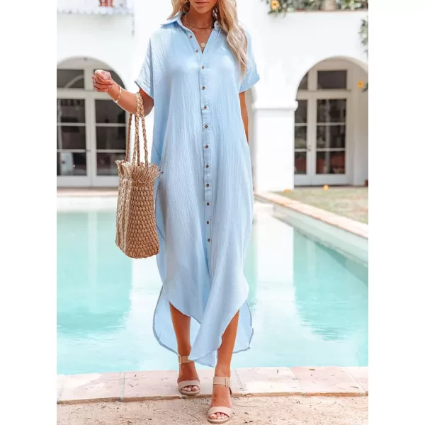 Dokotoo Womens Casual Short Sleeve Side Split Button Down Long Kimonos Cardigans Swimsuit Cover Ups