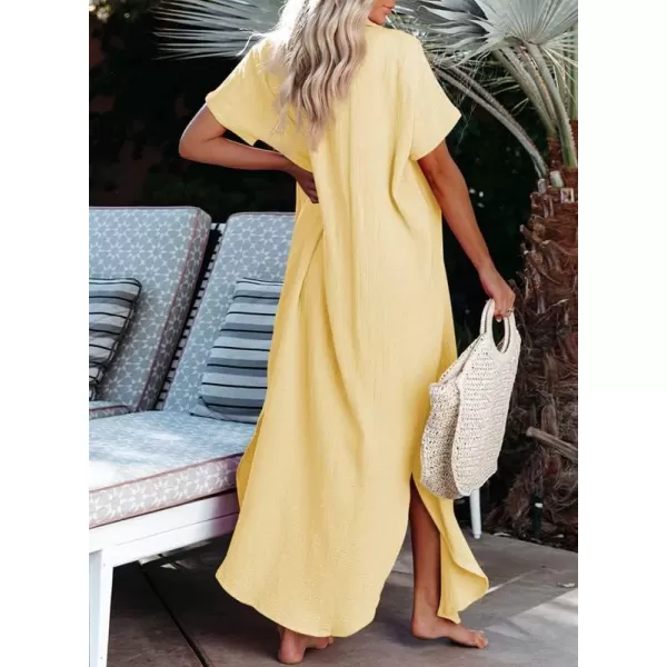 Dokotoo Womens Casual Short Sleeve Side Split Button Down Long Kimonos Cardigans Swimsuit Cover Ups