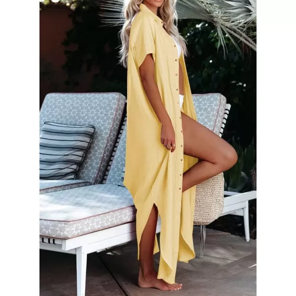 Dokotoo Womens Casual Short Sleeve Side Split Button Down Long Kimonos Cardigans Swimsuit Cover Ups